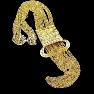 Huge Vintage Goldette Etruscan Style Fringe Necklace